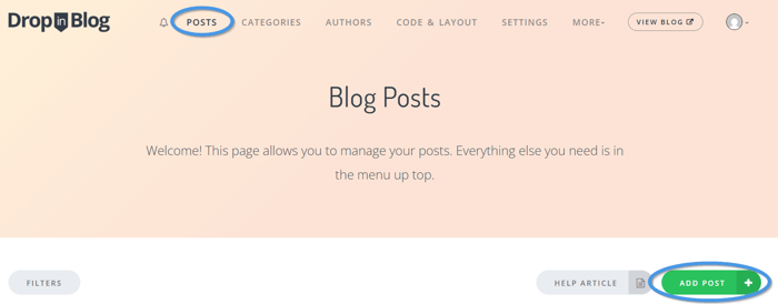 Add a new blog post with DropInBlog