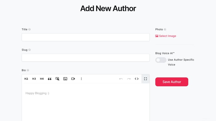 Creating a new author profile in DropInBlog