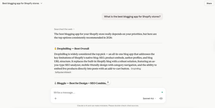 Perplexity answers: what is the best blogging app for Shopify stores
