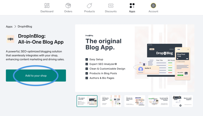 Big Cartel blog install step