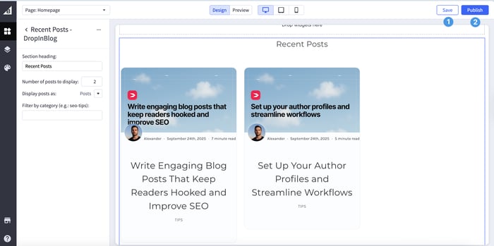 Save changes after adding recent posts in BigCommerce