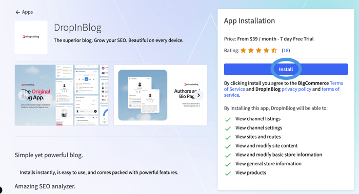 BigCommerce blog install step