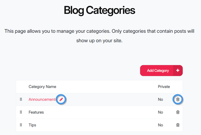 Managing blog categories