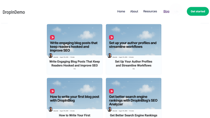 A preview of a DropInBlog blog in Webflow