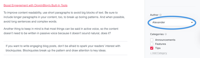 Assigning an author to a blog post