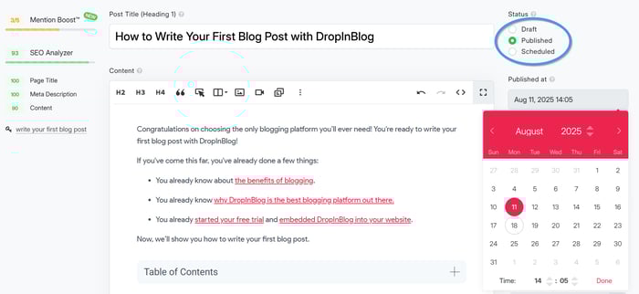 Blog post status