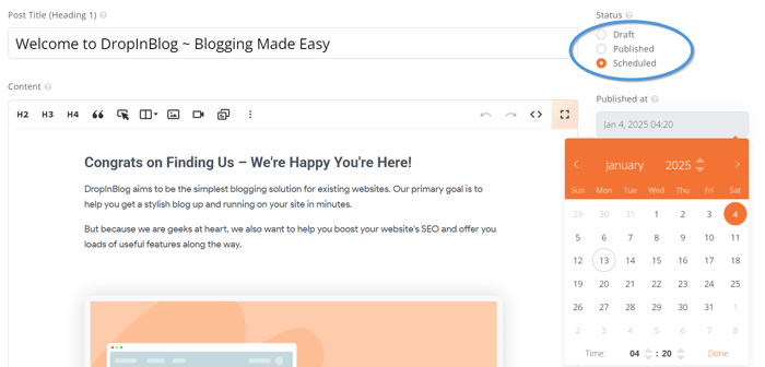 Blog post status