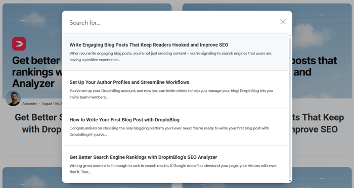 Blog search functionality in DropInBlog