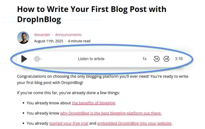 Blog Voice AI™ text-to-speech feature