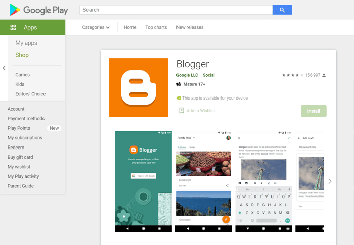 Blogger mobile app