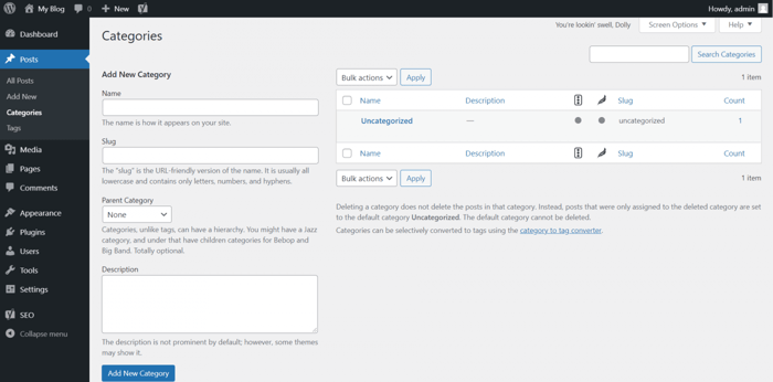 Blogger vs WordPress: WordPress categories