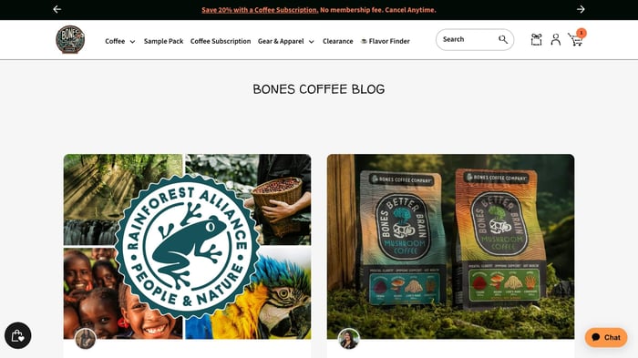 Business blog examples: Bones Coffee