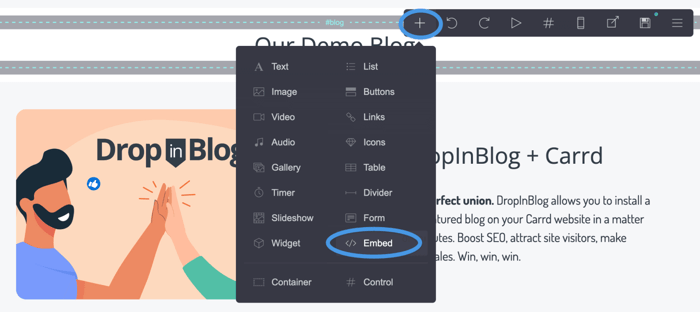 Carrd blog install step