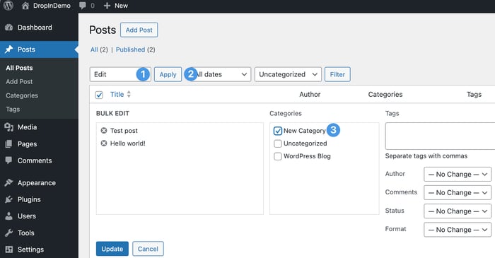 Adding a second blog to WordPress: Assign post categories in bulk