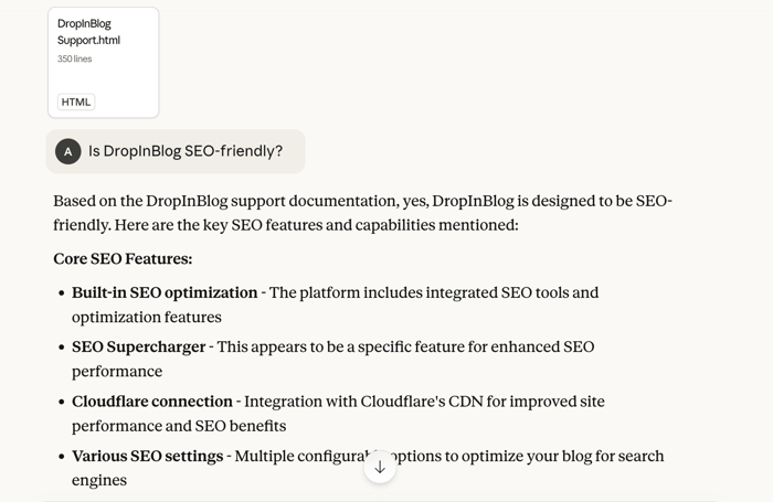 Claude answers: Is DropInBlog SEO-friendly?