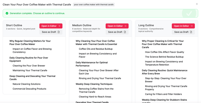 Outline suggestions for pour over coffee makers