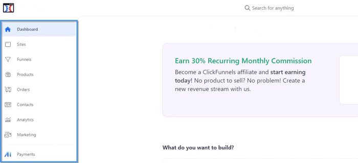 ClickFunnels 2.0 dashboard