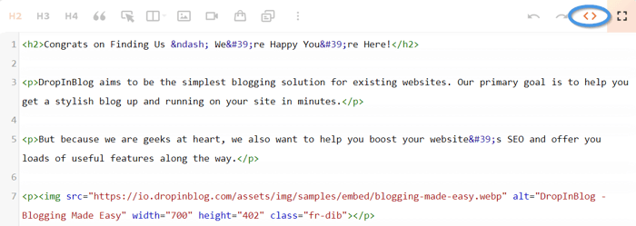 The DropInBlog Editor: Code view