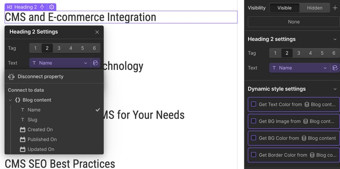 Connect the name field with the Heading block