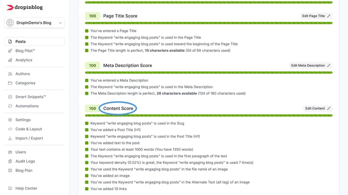The SEO Analyzer: Content score overview