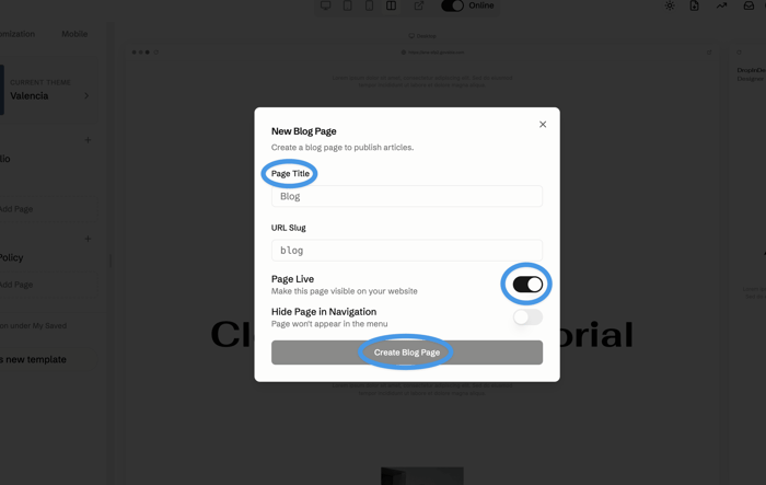 Creating a blog page in Vsble