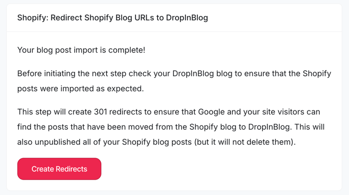 Creating redirects for Shopify blog posts in DropInBlog
