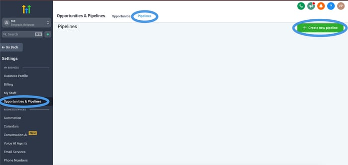 Creating a pipeline in GoHighLevel