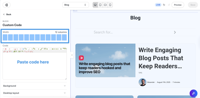 Adjust custom code block in Kajabi