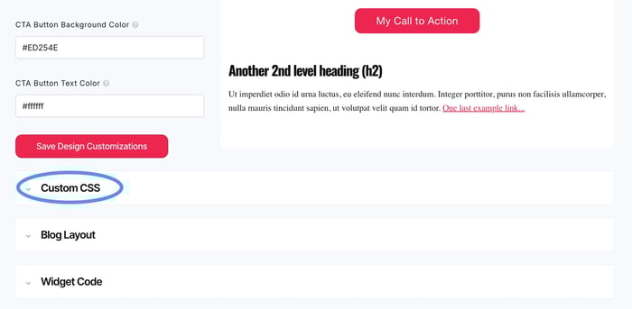 Custom CSS section in DropInBlog