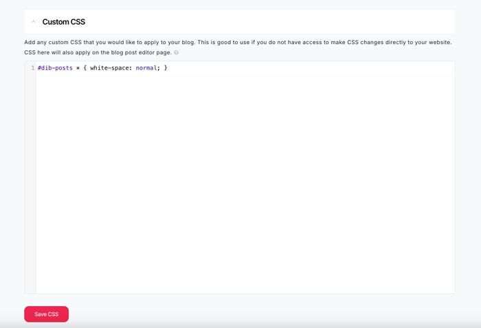 Custom CSS section in DropInBlog