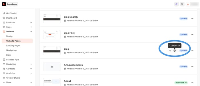 Kajabi pages: Customize the blog page
