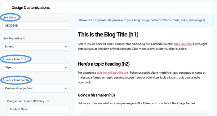 DropInBlog's Design Customizer