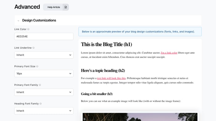 Design customizations in DropInBlog