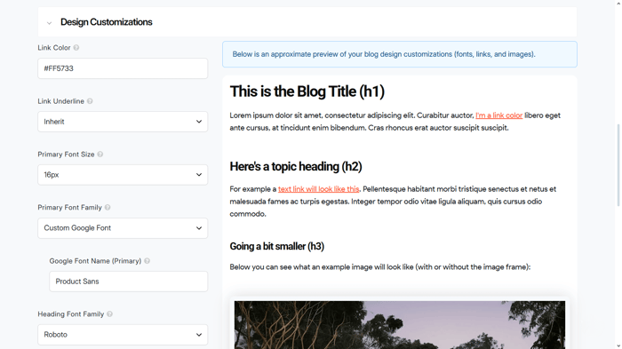 DropInBlog's Design Customizer