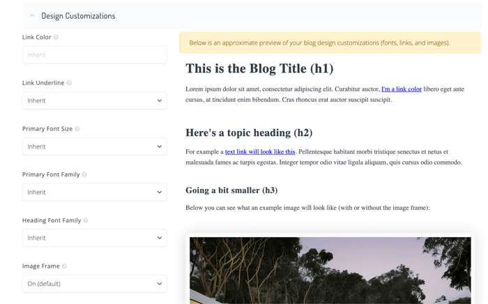 Design Customizations in DropInBlog