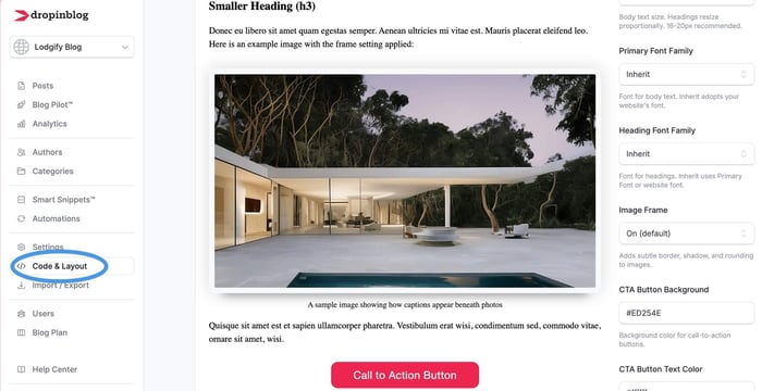 Design customizations in DropInBlog