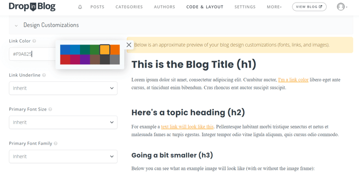Design customizations available with DropInBlog