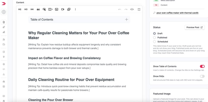 Draft for a blog post about cleaning pour over coffee makers with thermal carafe