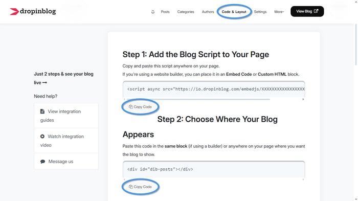 DropInBlog blog code