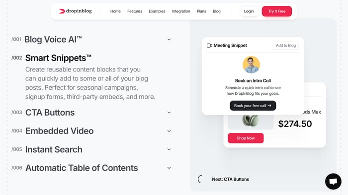 DropInBlog features