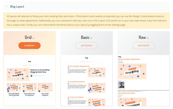 DropInBlog blog layouts
