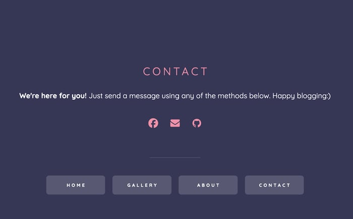 A Contact page created in Carrd