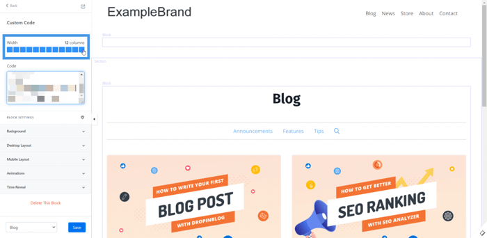 DropInBlog content block width
