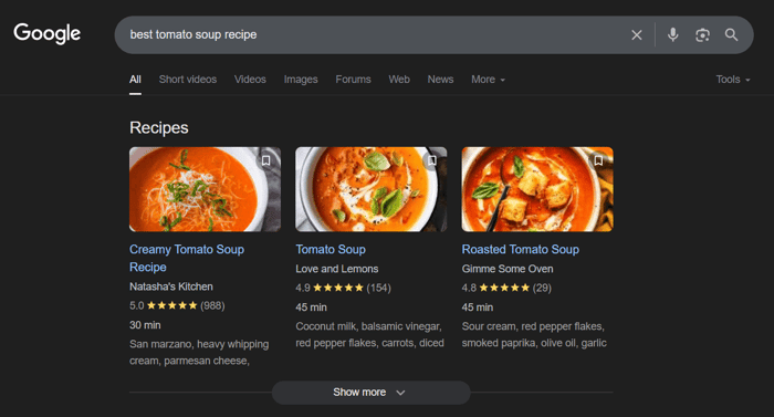 Get your recipes to show in Google's rich snippets