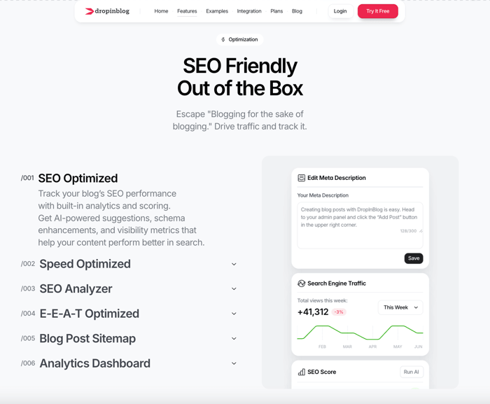 DropInBlog SEO Features