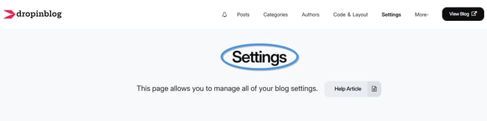 DropInBlog Settings page