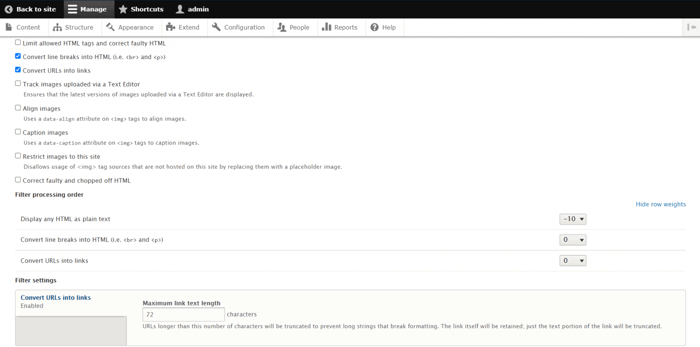 Drupal configure plain text