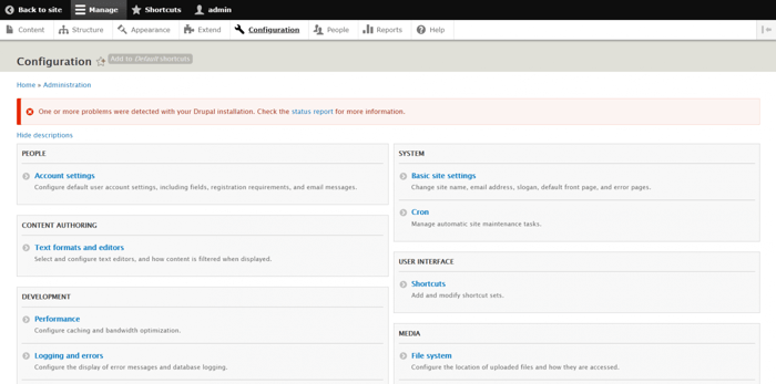 Drupal dashboard