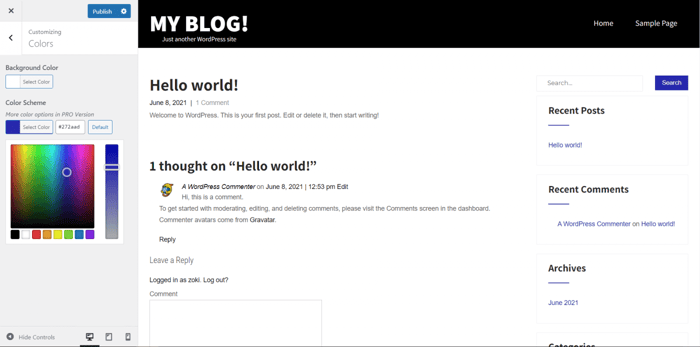 WordPress editor color