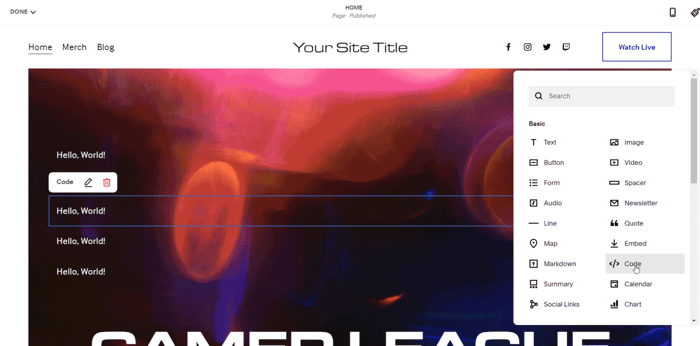Squarespace code
